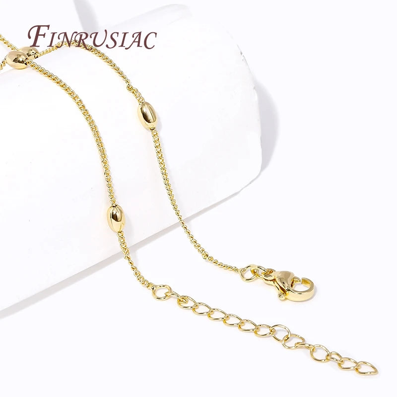 18K Gold Plated Rice Bead Chain Necklace 49CM | DIY Jewelry Beaded Chain Necklace P3