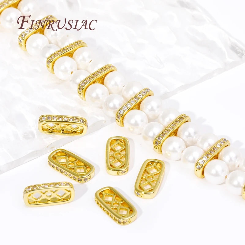 18K Gold Plated Zircon Rectangle Spacer Beads | DIY Jewelry Jewelry Spacer Beads P3