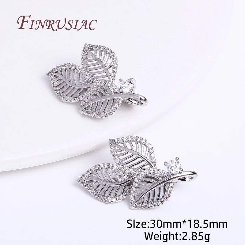 18K Gold Plated Zircon Hollow Leaf Pearl Clasps – DIY Jewelry Jewelry Clasp Findings P3 rhodium plated 1 Piece