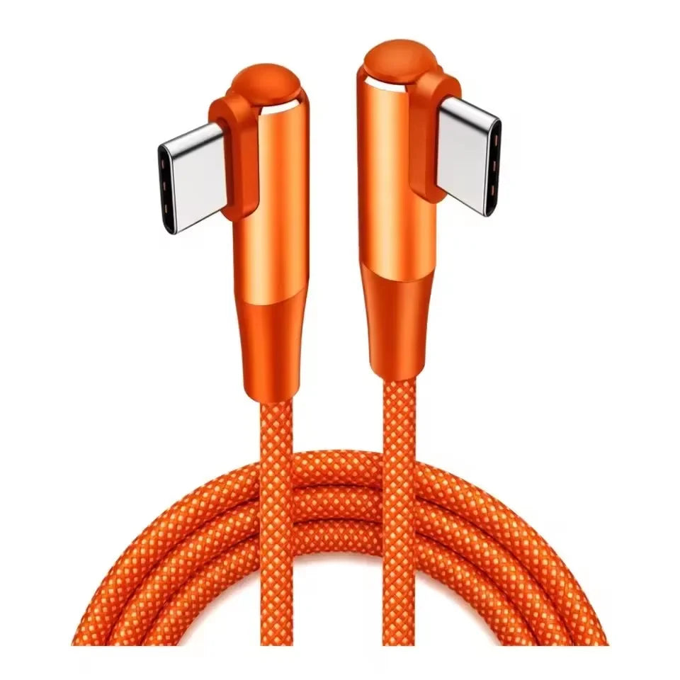 100W 90-Degree USB-C to USB-C Fast Charging Cable Orange USB-C Charging Cable P3 C 3m