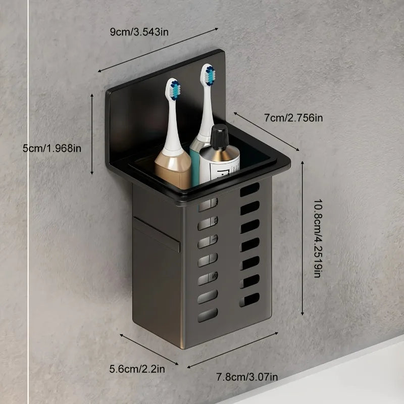 Wall-Mounted Toothbrush & Toothpaste Holder | No-Drill Rack Bathroom Storage Rack P3 black