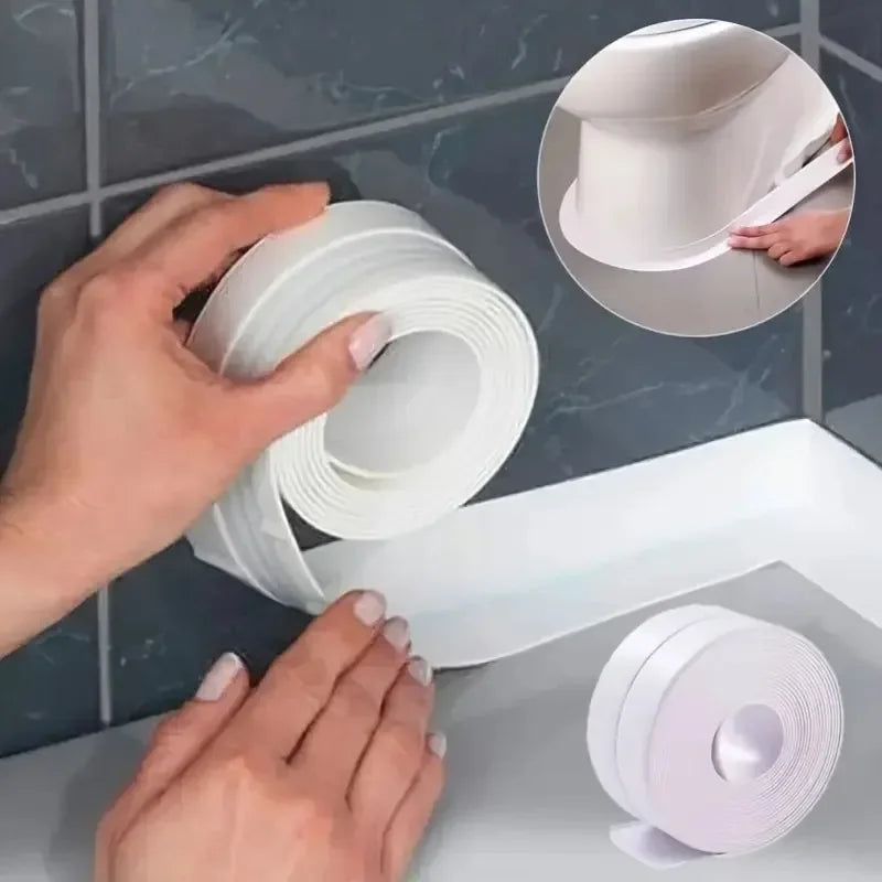 5M Waterproof Bath Caulk Tape | Self-Adhesive PVC Sealing Strip Caulk Sealing Tape P3 White 3.7CM 1M
