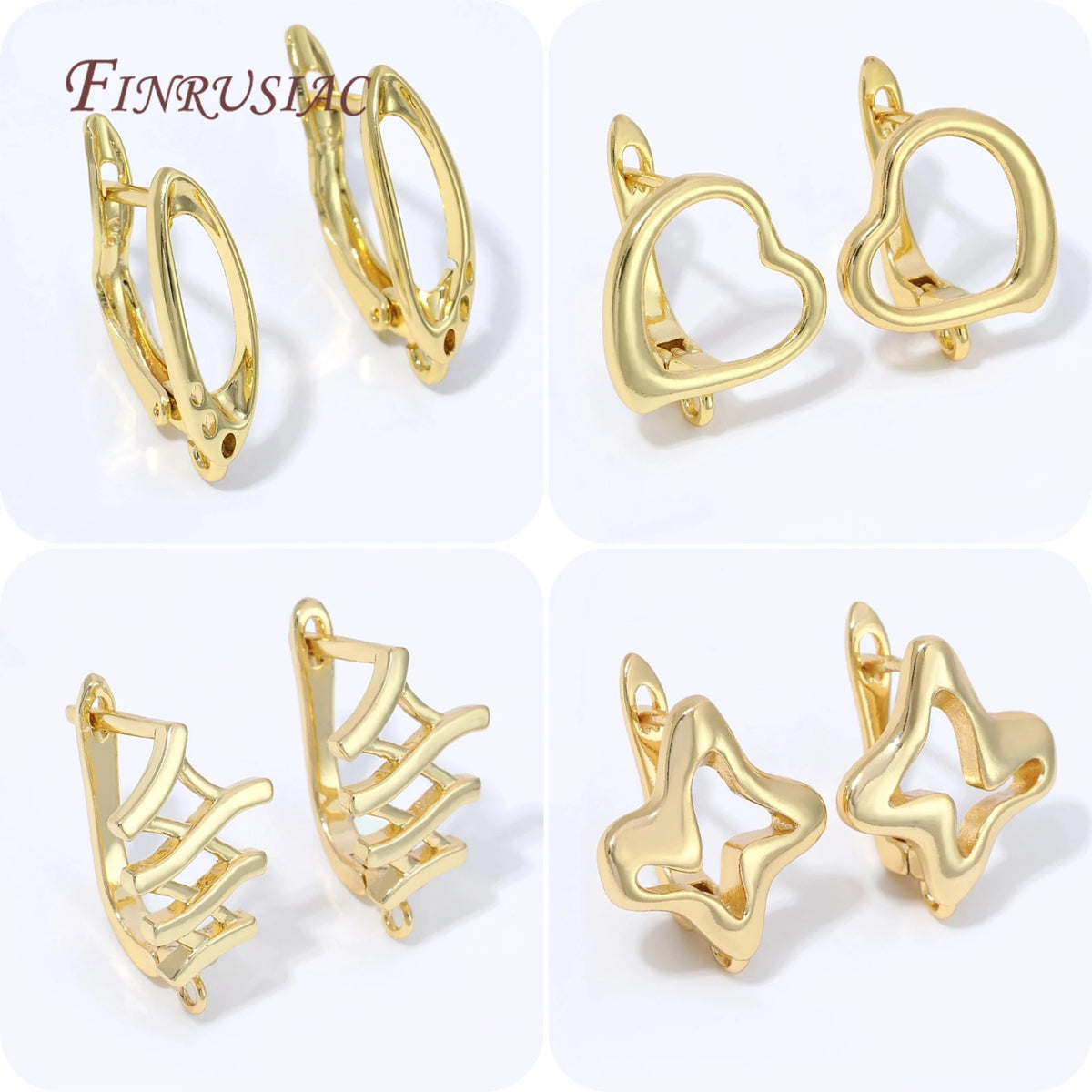 18K Gold Plated Ear Wire Hooks – Heart Star Oval Earring Findings Earring Findings P3