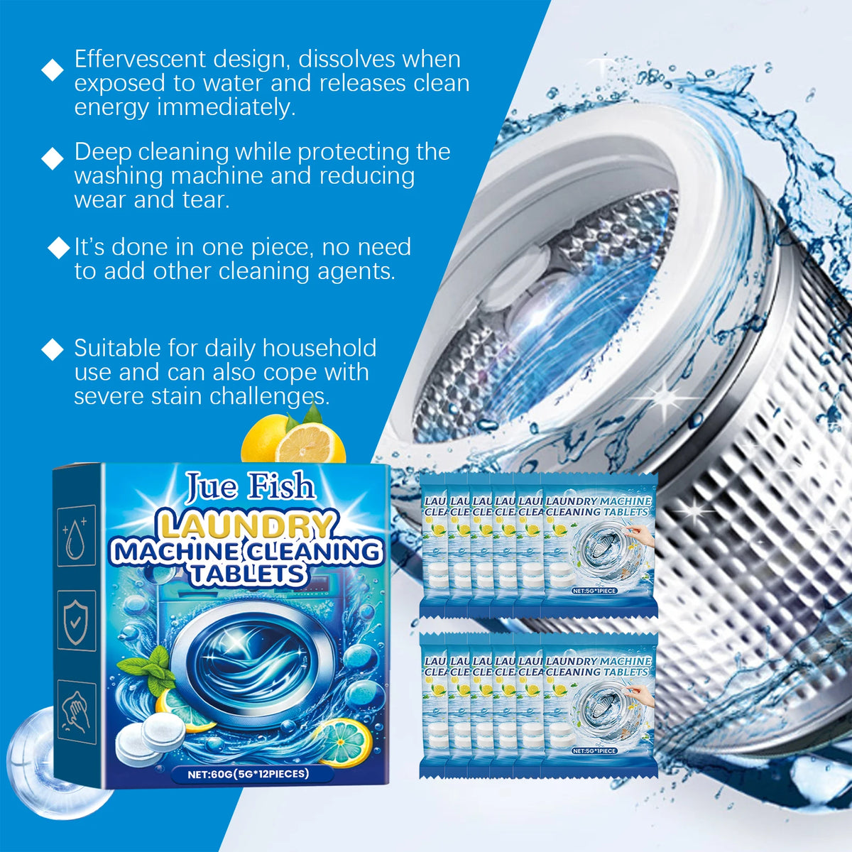 Washing Machine Cleaning Tablets 12PCS – Deep Clean & Odor Remover Washing Machine Cleaner P3