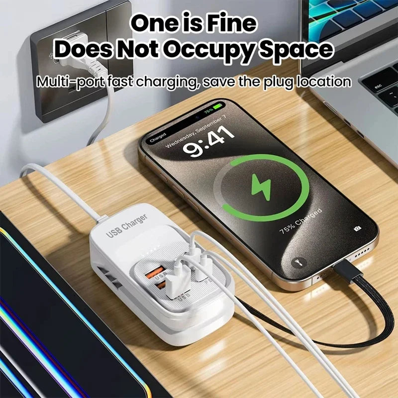 6-in-1 Desktop Charging Station | USB-A & PD Type-C Hub USB Charging Station P3