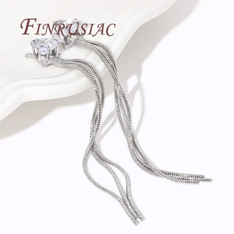 18K Gold Plated CZ Tassel Charm – Ball Chain Earring Findings Jewelry Making Findings P3 Rhodium Plated 2 pieces