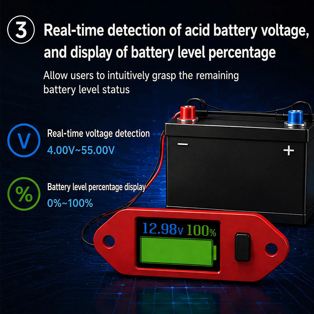 Gaqqee DC 4–55V Programmable Voltmeter & Battery Indicator Digital Voltmeter P3
