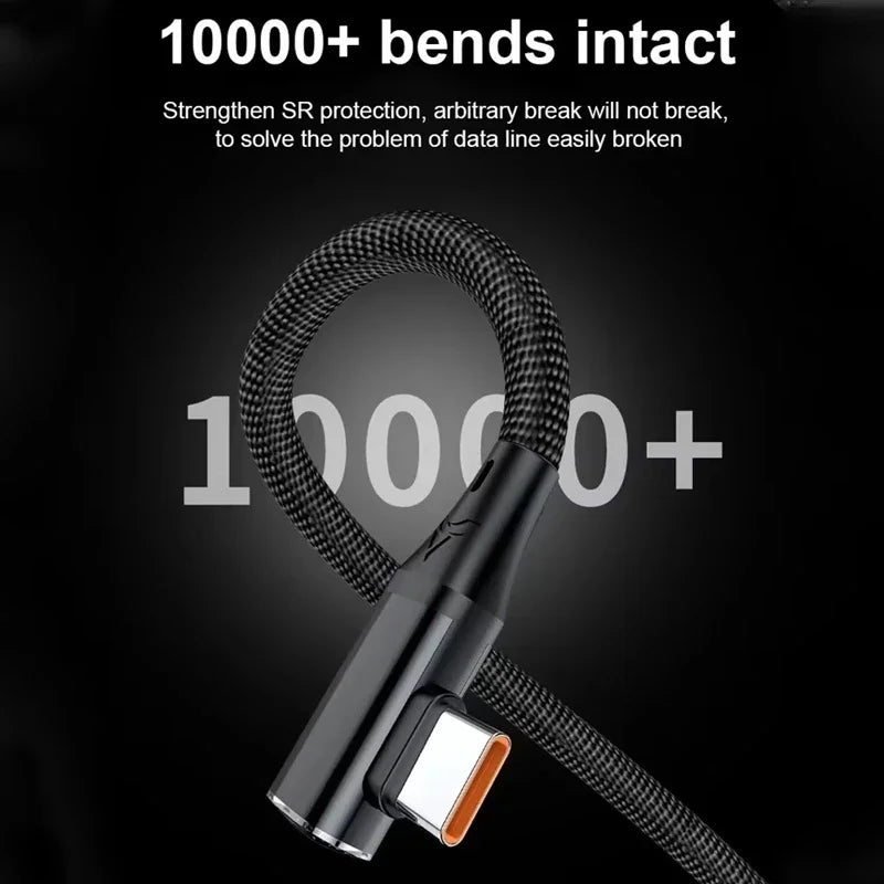 90° Elbow USB-C Cable 6A 120W Fast Charging – Nylon Braided USB Charging Cable P3