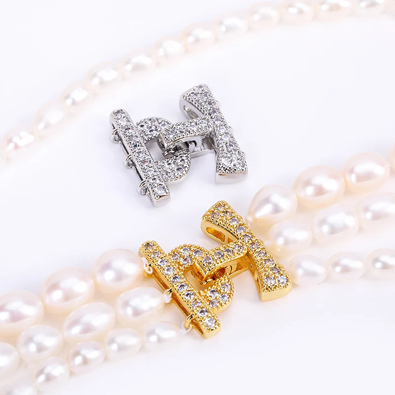 18K Gold Plated 3-Strand Clasp Zircon | Pearl Necklace Finding Jewelry Clasp Connector P3