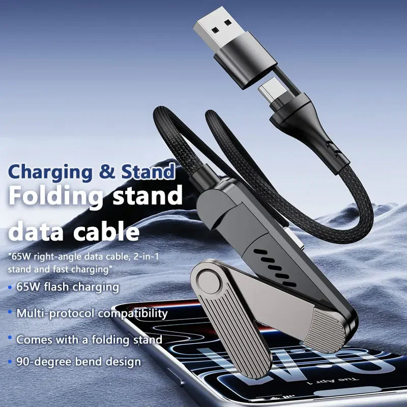 3-in-1 65W Fast Charging Cable with Foldable Phone Stand USB Charging Cable P3