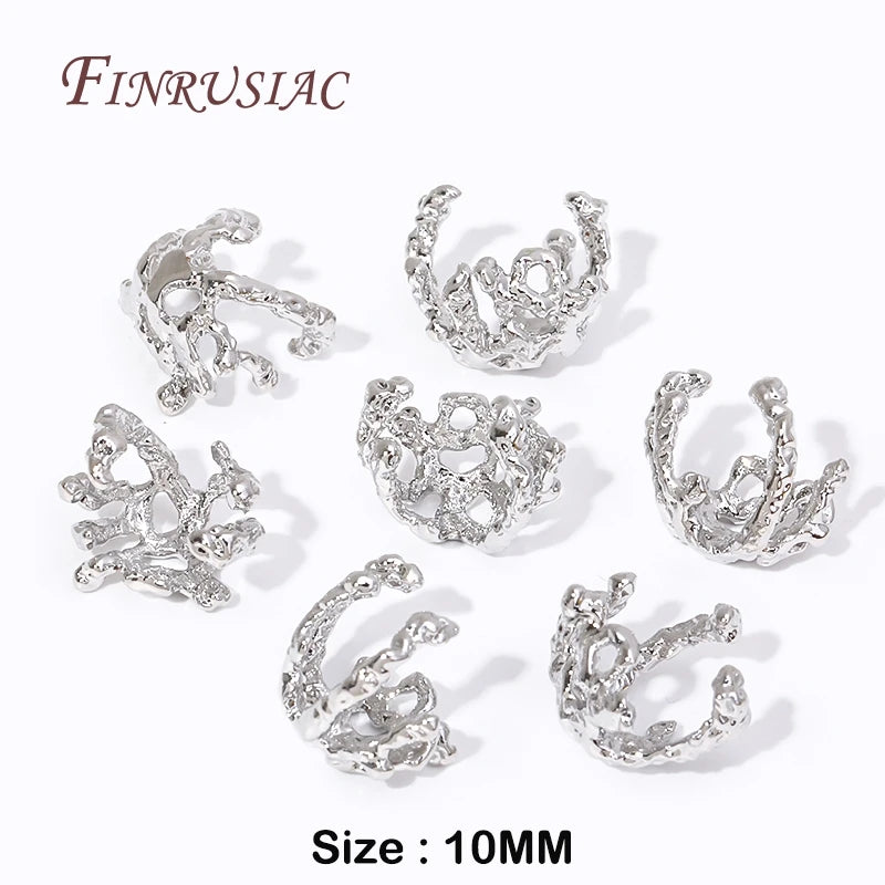 18K Gold Plated Brass Flower Bead Caps 10mm – DIY Jewelry Findings Bead Caps Findings P3 Rhodium Plated-10MM 6 Pieces