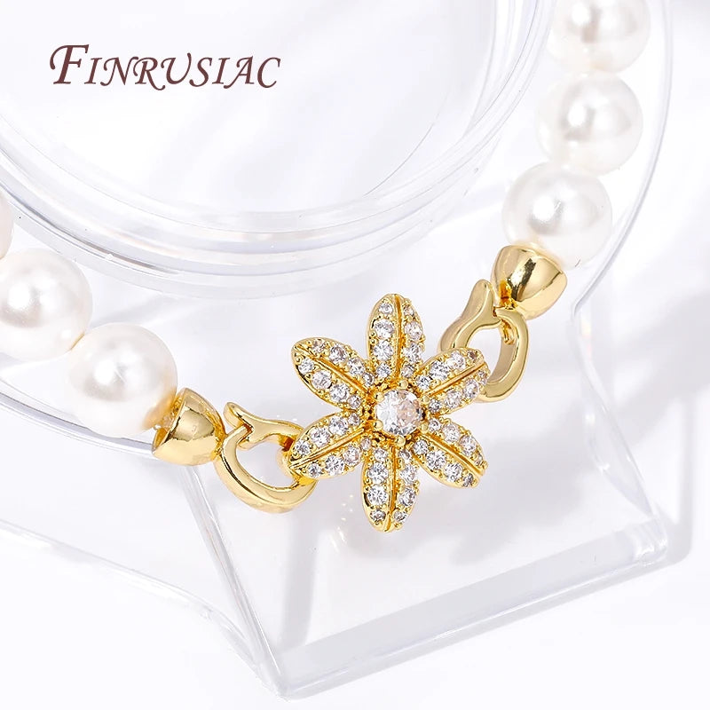 18K Gold Plated CZ Flower Pearl Clasp | DIY Jewelry Connector Jewelry Clasp Connector P3