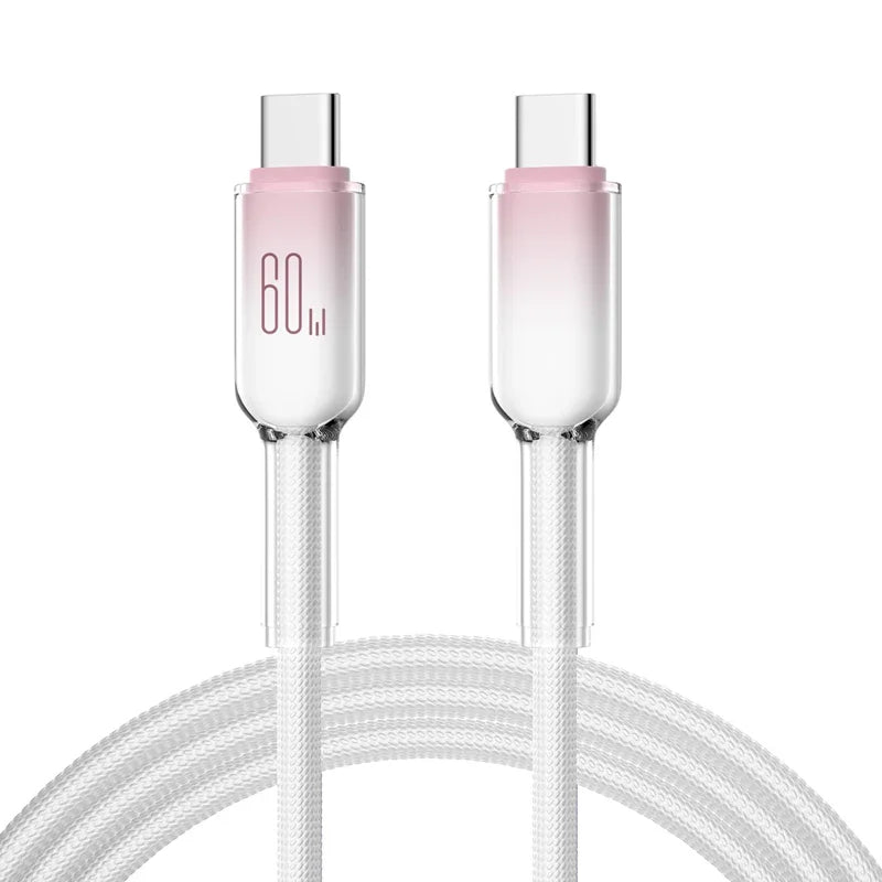 60W USB-C Fast Charging Cable | Braided PD Type-C to C USB-C Charging Cable P3 White 2m