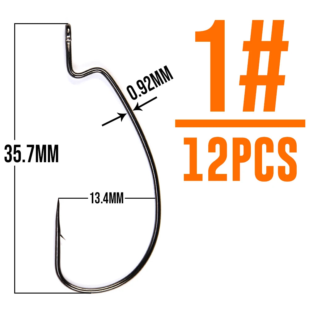 B&U Carbon Steel Offset Worm Hooks Big Eye Ring – 12/20 Pack Fishing Hooks P3 1