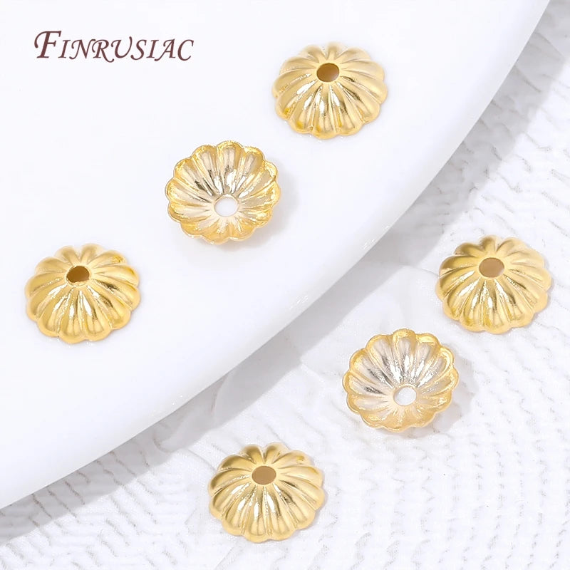 18K Gold Plated Brass Flower Bead Caps | Wavy Edge 20/40 Pcs Jewelry Bead Caps P3