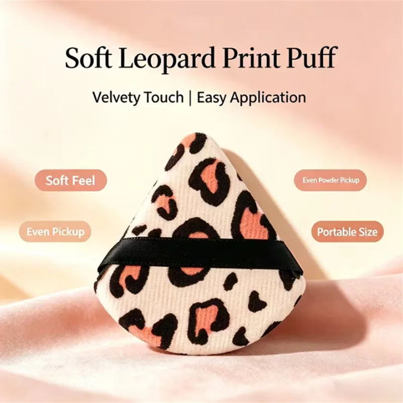 Leopard Print Velvet Powder Puff Set | 3 Shapes, Ribbon Strap Makeup Powder Puff P3