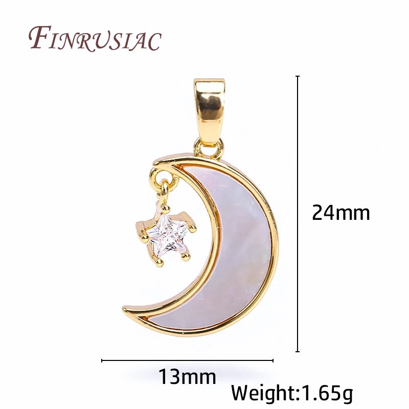 18K Gold Plated Zircon Star Shell Moon Pendant Charm for DIY Jewelry Pendant Charm P3 18K Real Gold Plated 1 Piece