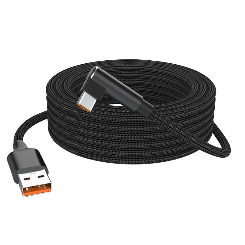 6A Right-Angle USB-C Fast Charge Cable | 1m–8m Braided USB-C Charging Cable P3 BK 8m