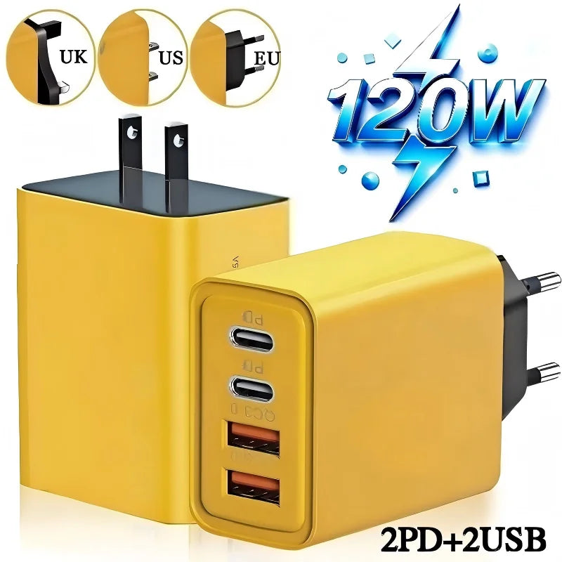 120W 4-Port USB-C Fast Charger | PD & Quick Charge 3.0 USB Wall Charger P3