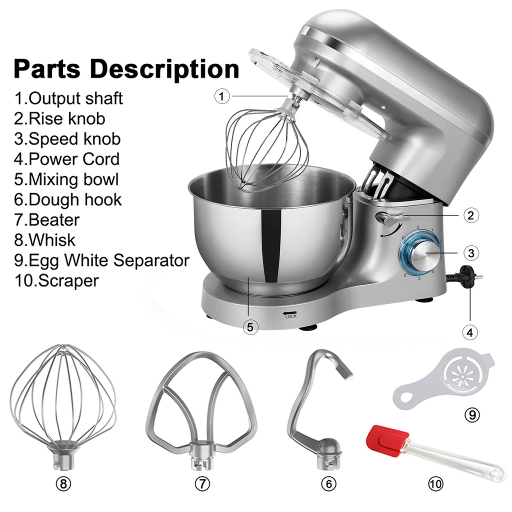 6L Stand Mixer 1400W Electric Dough Kneader – 6 Speed 220V Stand Mixer P3