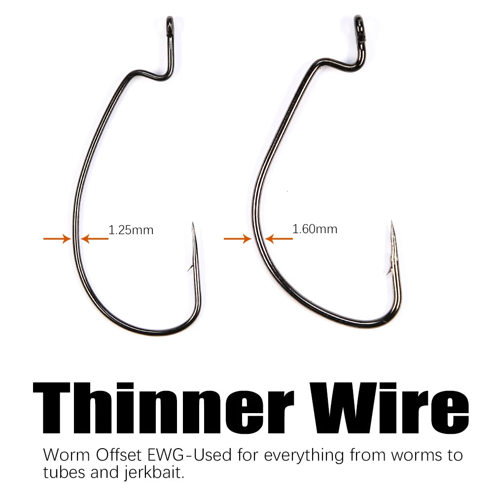 B&U Carbon Steel Offset Worm Hooks Big Eye Ring – 12/20 Pack Fishing Hooks P3