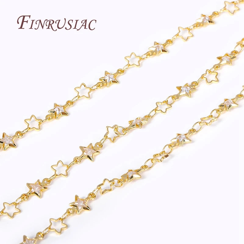 18K Gold Plated Star Zircon Link Chain | DIY Jewelry Making Jewelry Making Chain P3
