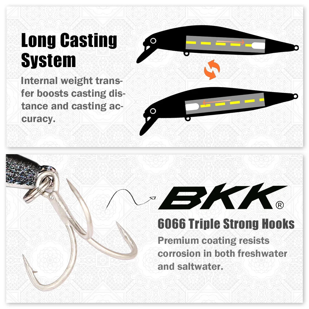 B&U Saltwater Sinking Minnow Jerkbait Lure with BKK Hooks Saltwater Fishing Lure P3