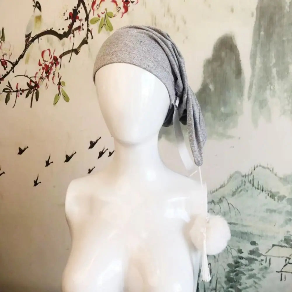 Pom Ball Sleeping Cap – Adjustable Long Tail Bonnet Hat Sleep Bonnet Cap P3