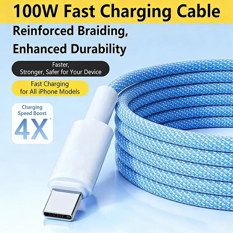 100W USB-C to USB-C Braided Fast Charge Cable | 6A, 1M USB-C Charging Cable P3