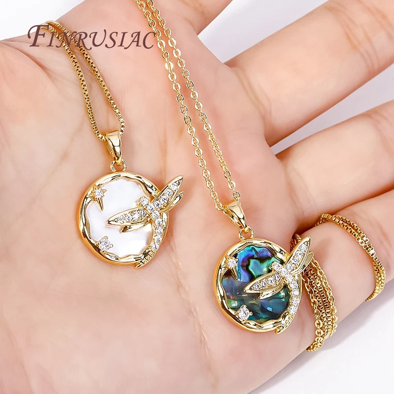18K Gold Plated Abalone Dragonfly Charm Pendant | DIY Jewelry Jewelry Charm Pendant P3