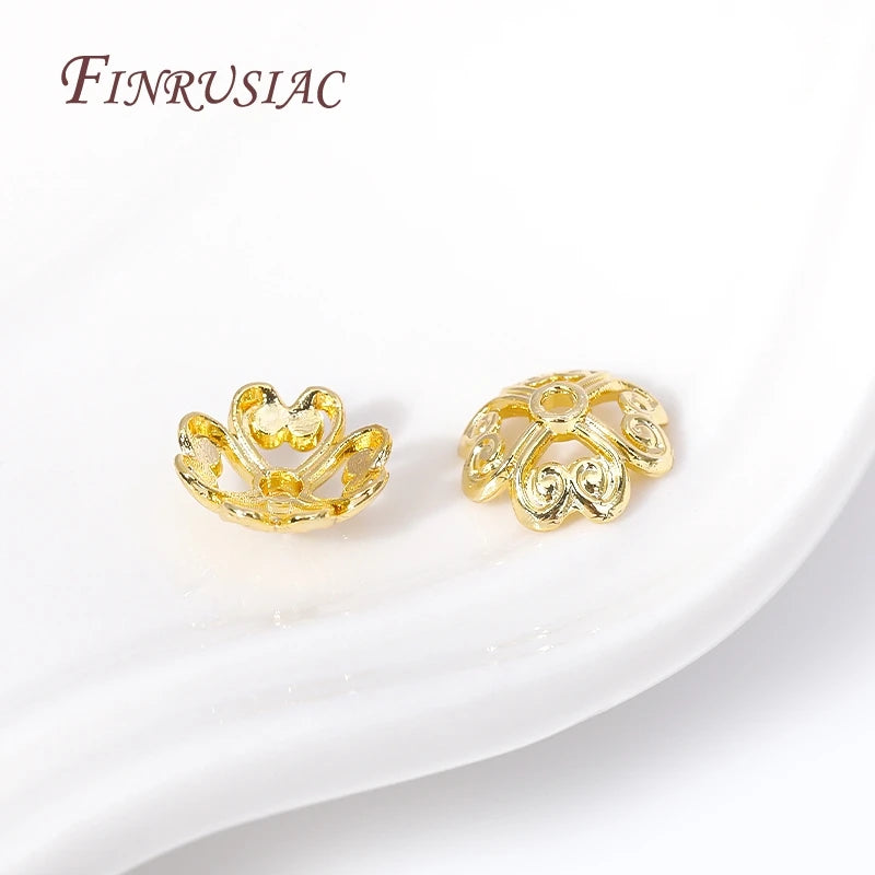 18K Gold Plated Hollow Flower Bead Caps 8mm | Brass Jewelry Findings Bead Caps Findings P3