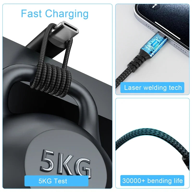 USB-C Braided Cable 1M/2M/3M | 60W PD Fast Charging & Data Sync USB-C Charging Cable P3