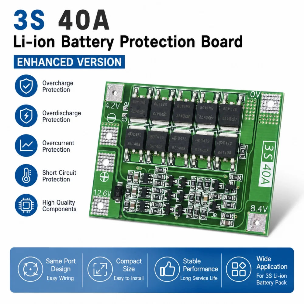 BMS 3S 12V 40A Lithium Battery Protection Board – 18650 Battery Protection Board P3 Default Title