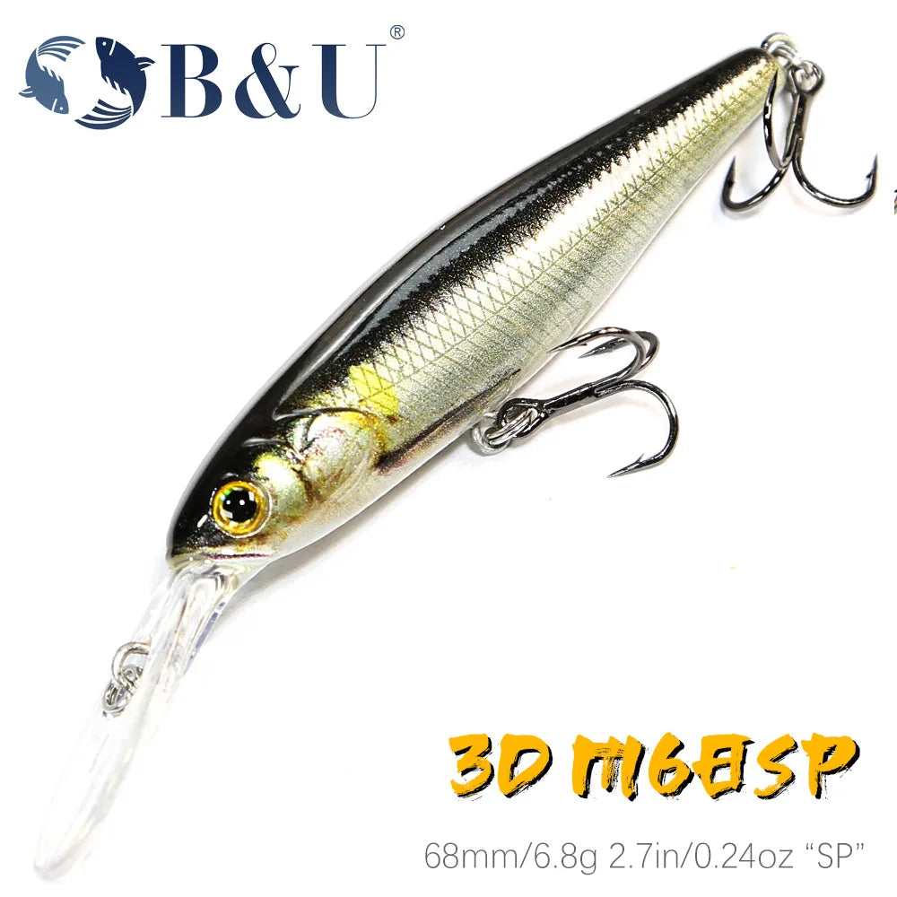 B&U 68mm 3D Suspending Minnow Jerkbait – Bass Pike Lure Suspending Minnow Lure P3