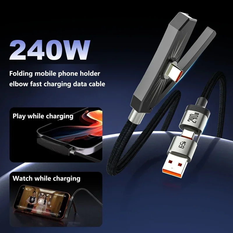 240W USB-C Fast Charging Cable & Foldable Phone Stand USB-C Charging Cable P3