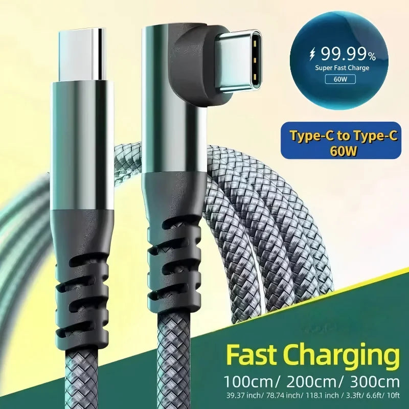 USB-C Braided Cable 1M/2M/3M | 60W PD Fast Charging & Data Sync USB-C Charging Cable P3