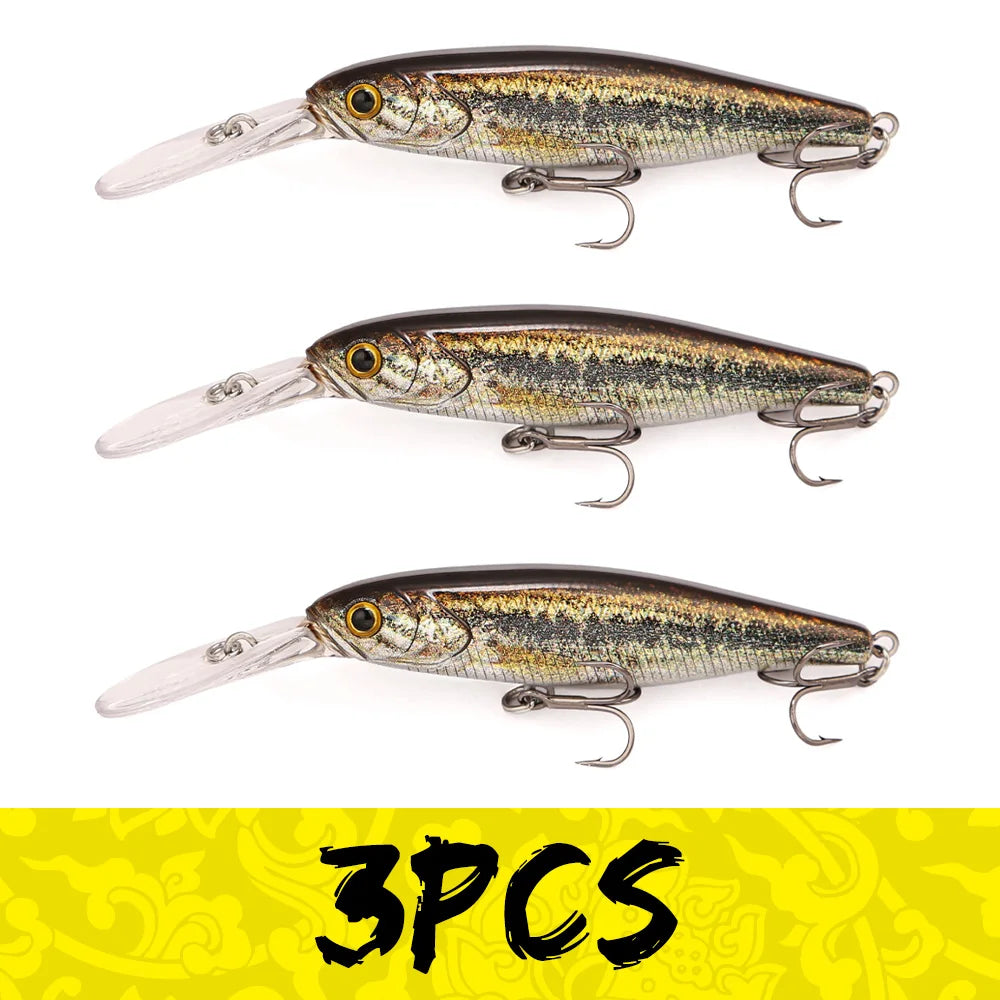 B&U 68mm Suspending Minnow Lure Set – Pike Bass Jerkbait Fishing Lure Set P3 yellow 3pcs 6.8cm-6.8g