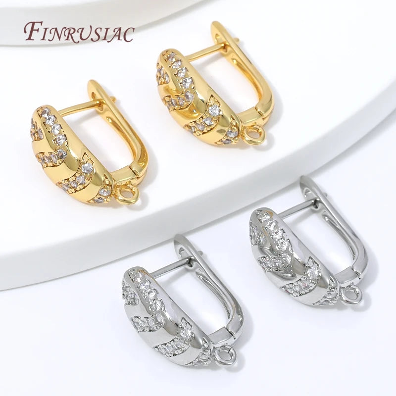 18K Gold Plated CZ Twisted Huggie Hoop Earring Clasps for DIY Earring Jewelry Findings P3