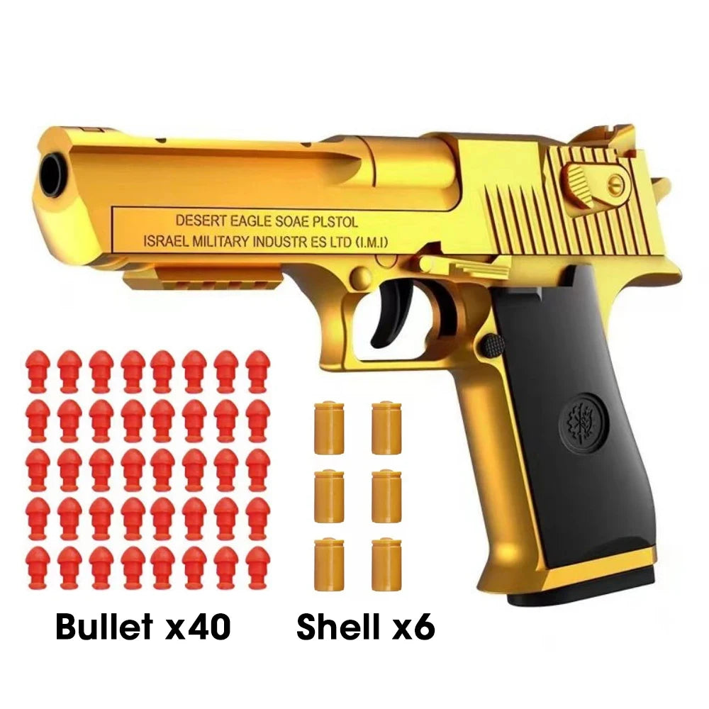 Desert Eagle Toy Blaster – Auto Shell Ejecting Soft Bullet Gun Toy Blaster Gun P3 Gold