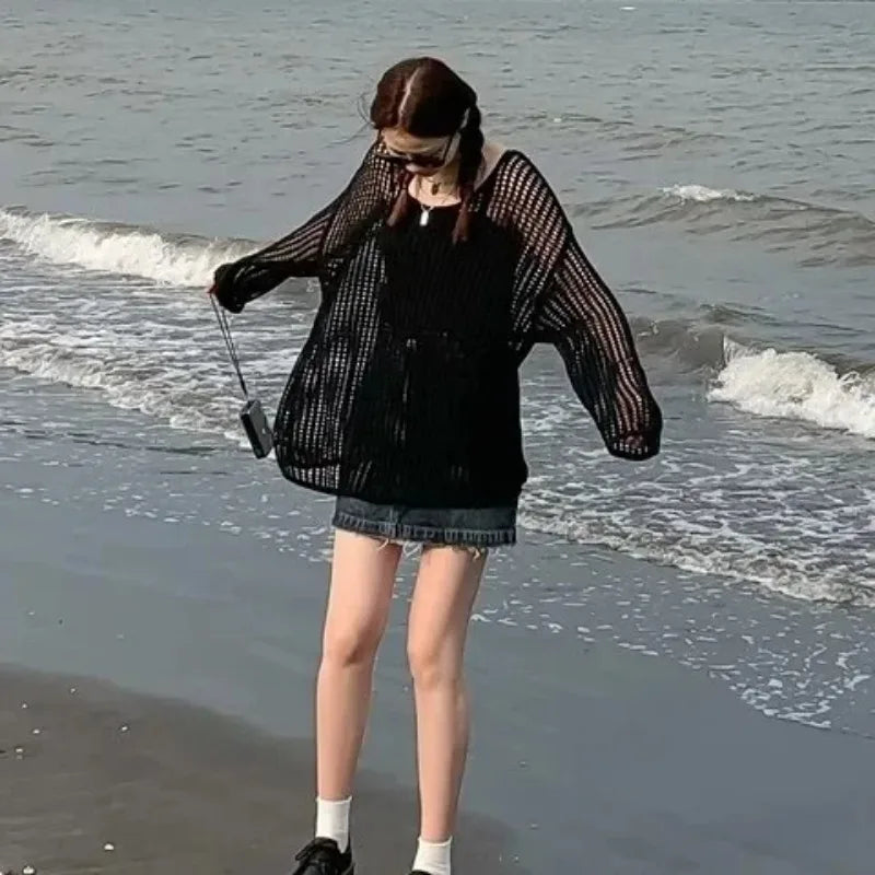 PTKPCC Women's Hollow-Out Loose Knit Pullover Sweater | Summer Knit Pullover Sweater P3