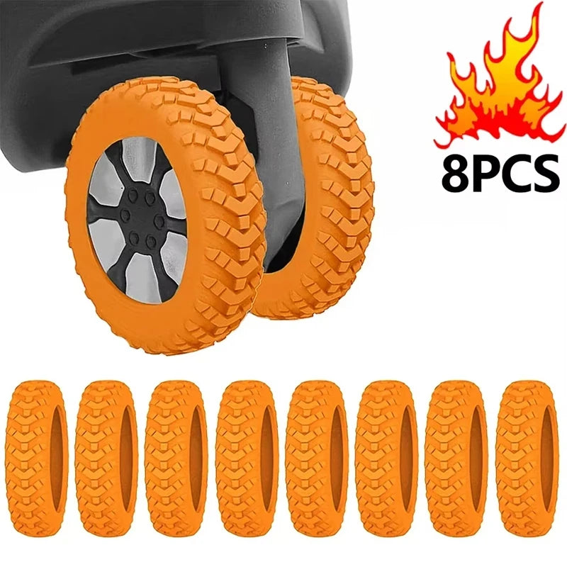 8-Pack Silicone Luggage Wheel Covers | Quiet Caster Protectors Luggage Wheel Covers P3 Orange-8Pcs