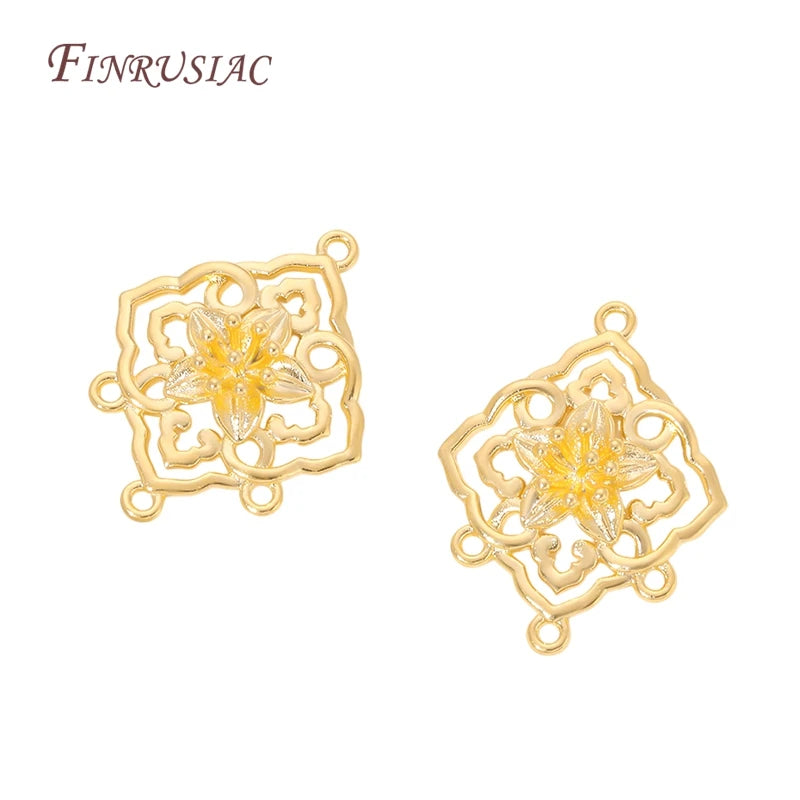 18K Gold Plated Brass Floral Filigree Rhombus Earring Links Jewelry Making Findings P3