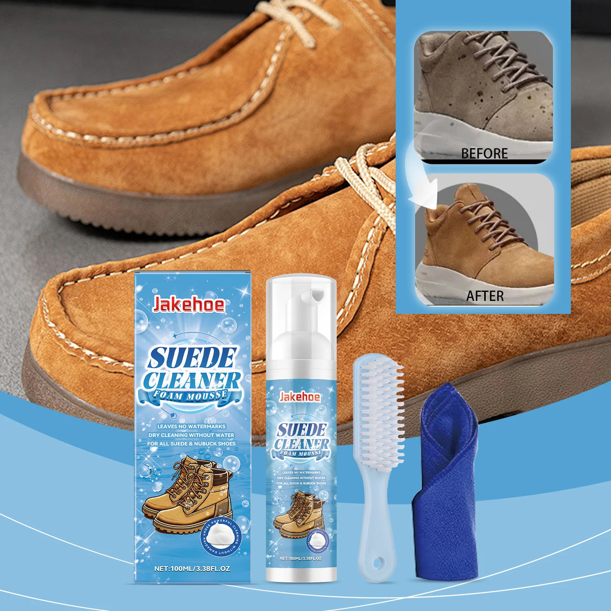 JAKEHOE Suede & Leather Shoe Cleaner Foam Kit 100ml Shoe Cleaning Kit P3
