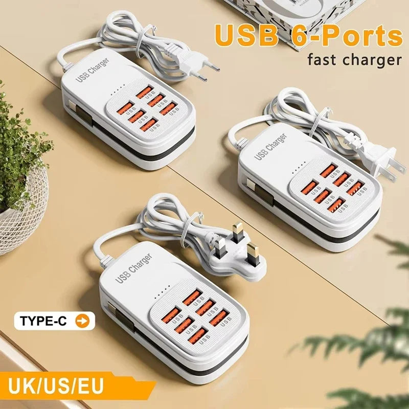 6-in-1 Desktop Charging Station | USB-A & PD Type-C Hub USB Charging Station P3