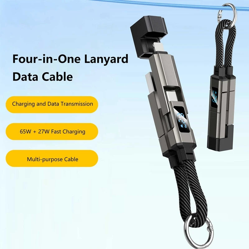 4-in-1 65W Keychain USB-C Charging Cable with LED Display USB Charging Cable P3