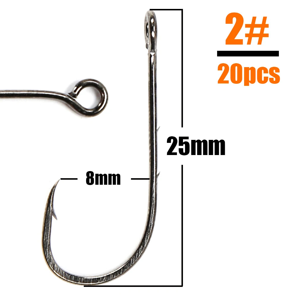 B&U 20-Pack Big Eye Long Shank Barbed Fishing Hooks | Worm Lure Fishing Hooks P3 2