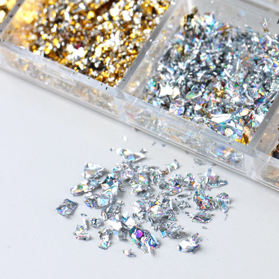 12-Color Holographic Nail Foil Flakes – Glitter Nail Art Kit Nail Art Decoration P3
