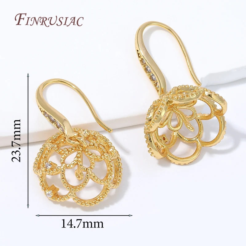 18K Gold Plated CZ Filigree Flower Ear Hooks – DIY Findings Earring Findings P3 18K Gold Plated 1 pair