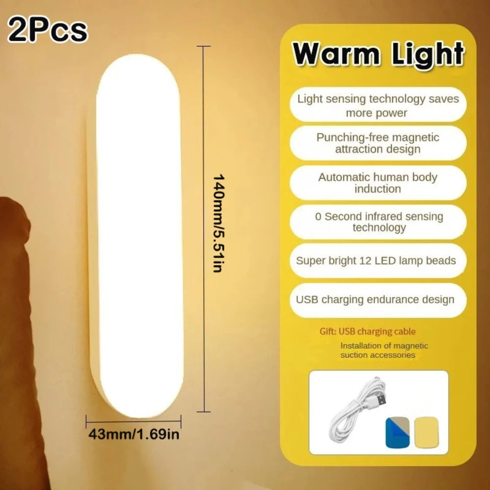 USB Rechargeable Motion Sensor LED Night Light – Dimmable Lamp Motion Sensor Night Light P3 2pcs Warm Light