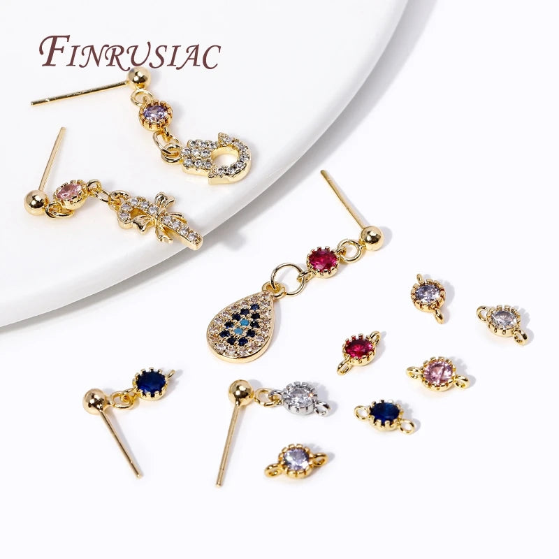 18K Gold Plated Brass Zircon Round Connector Charms – 6 Colors Jewelry Connector Charms P3